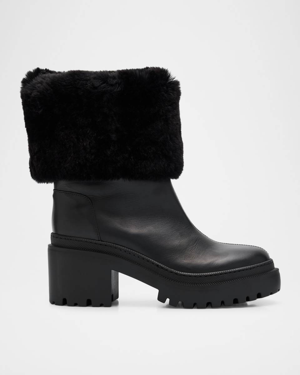 Leather Ankle Boots with Shearling Cuff